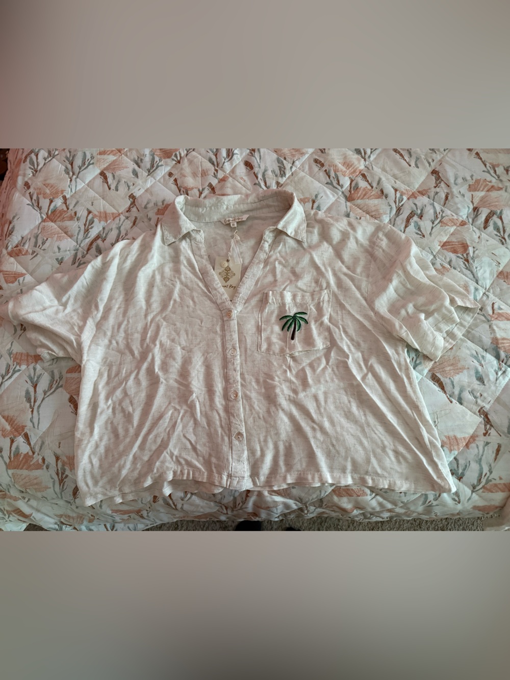 Crescent Bay Cream Button-Front Shirt with Gold Logo Tag